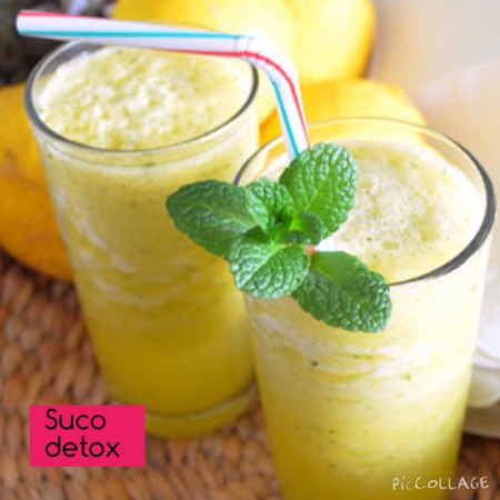 Suco detox de abacaxi, água de coco e chá de erva-cidreira